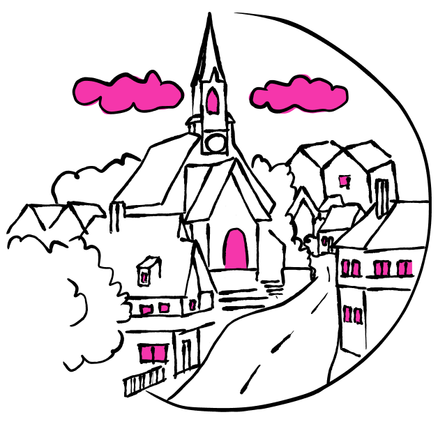 Dorf mit Kirche