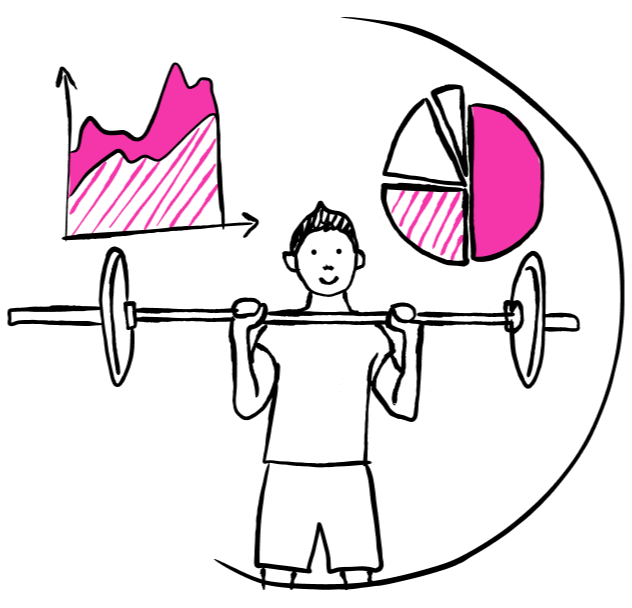Person mit Hantel und Diagrammen